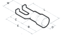 Flanged Spade Terminals Dimension Drawing